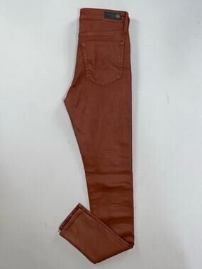 AG The Farrah High Rise Skinny Coated Faux Leather Jeans. Burgundy, Women's 25.